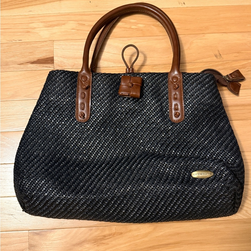 Tignanello Black and Brown Woven Tote